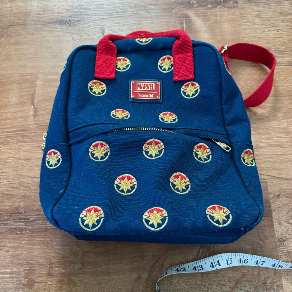 MARVEL Loungefly Captain Marvel Navy Backpack Tote with Red Accents